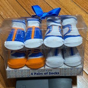 Cutie Pie Kid's Blue & White Cotton Blend 4 Pairs Of Socks One Size (NWT)